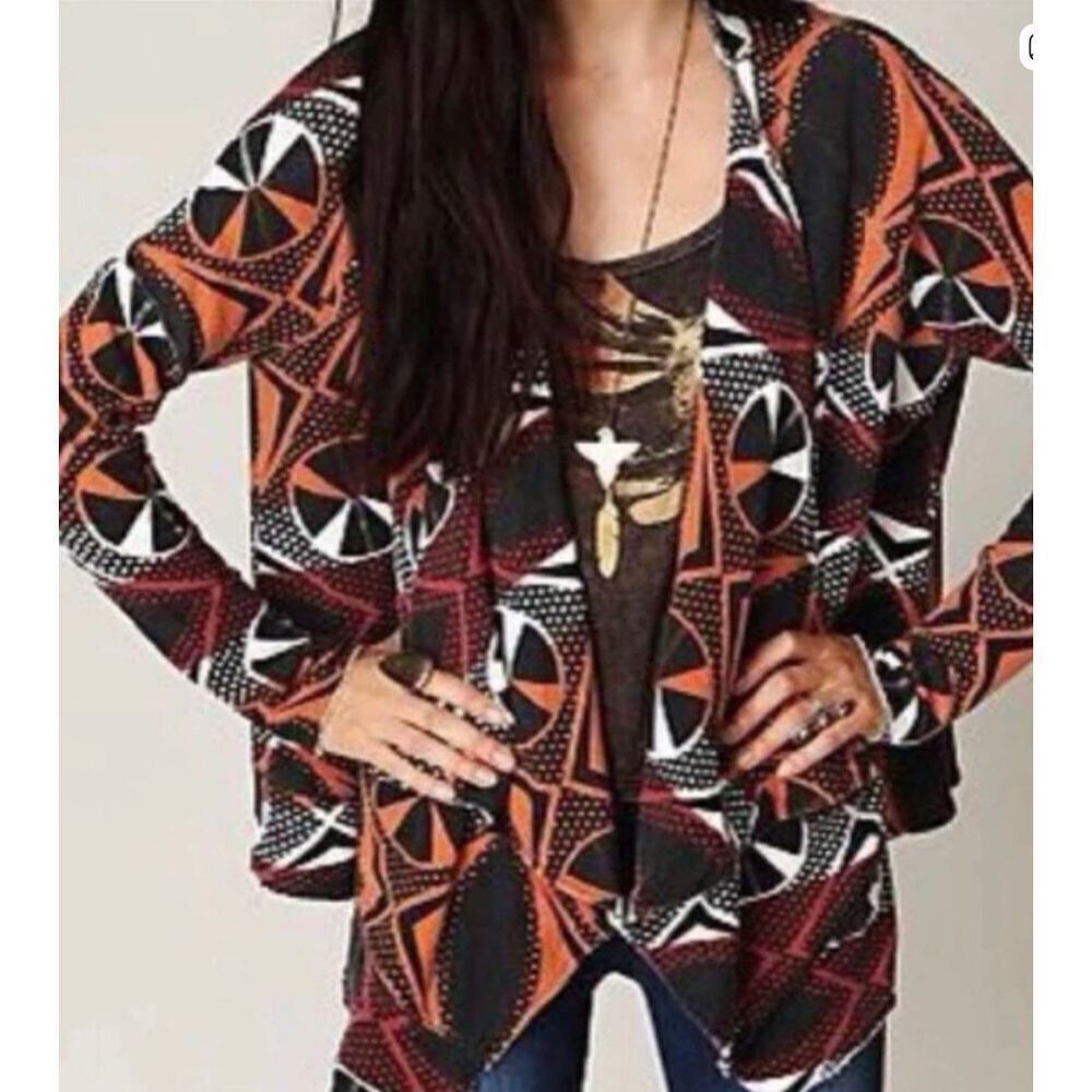 Free People Aztec Tribal Print BOHO Waterfall Cardigan Wrap TOP sz S